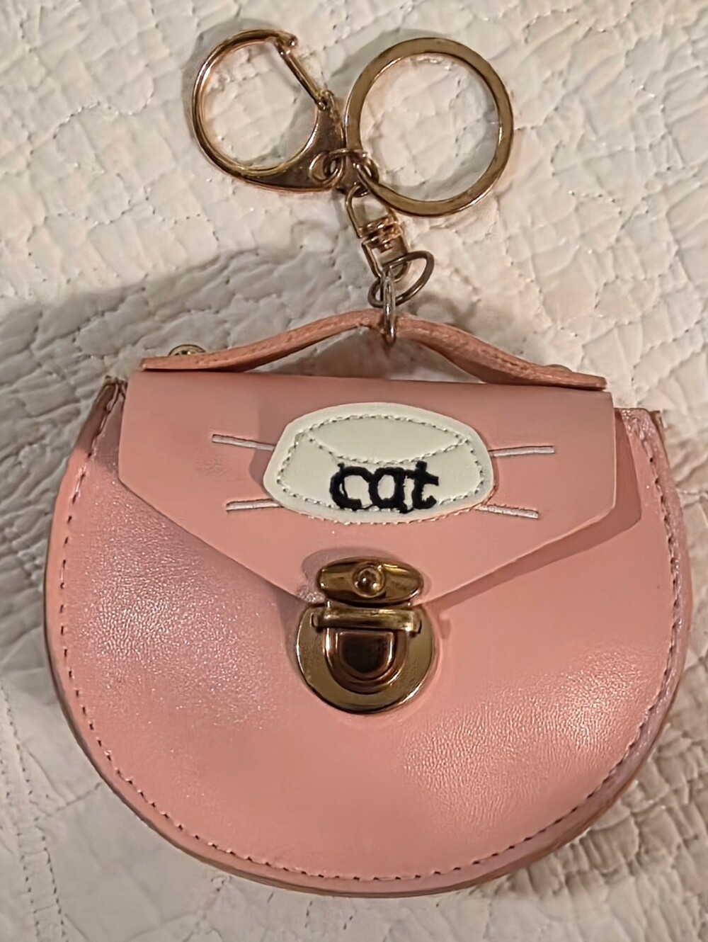 Pink Cat Face Mini Purse Keychain with Gold Hardware
